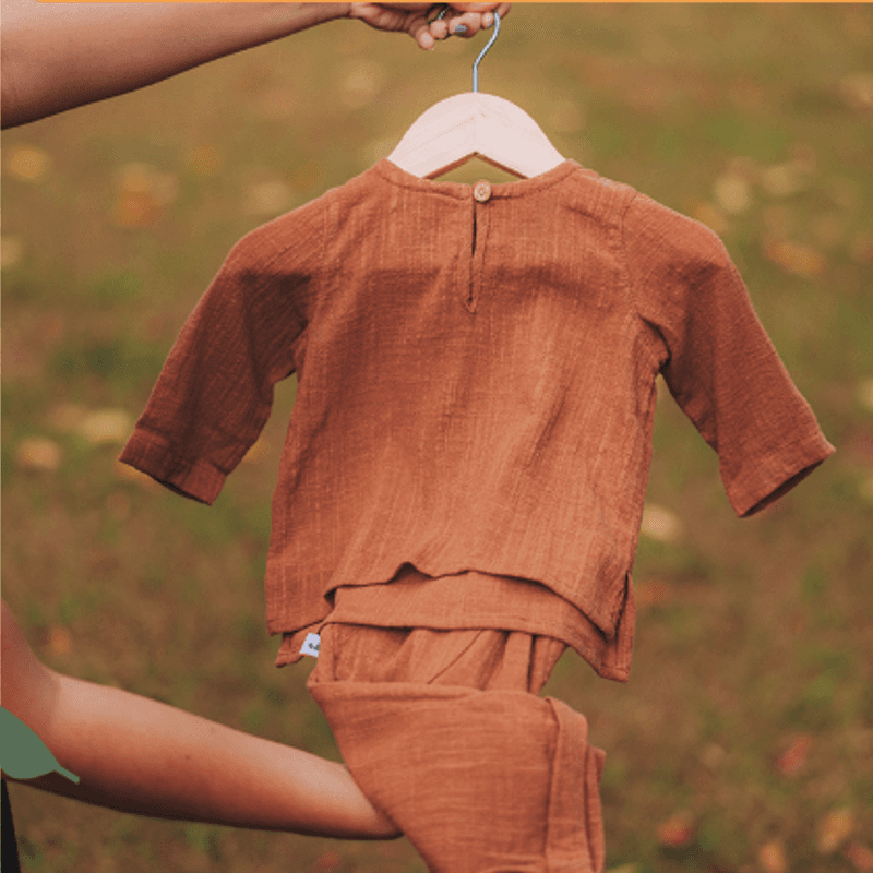 Conjunto Athos terracota em gaze de algodão