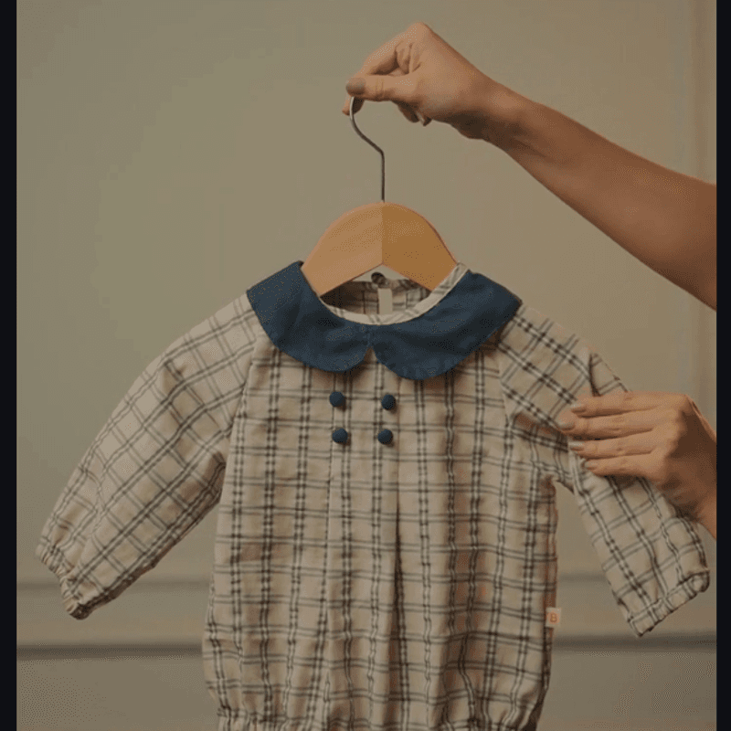 Romper Marinheiro xadrez com gola azul